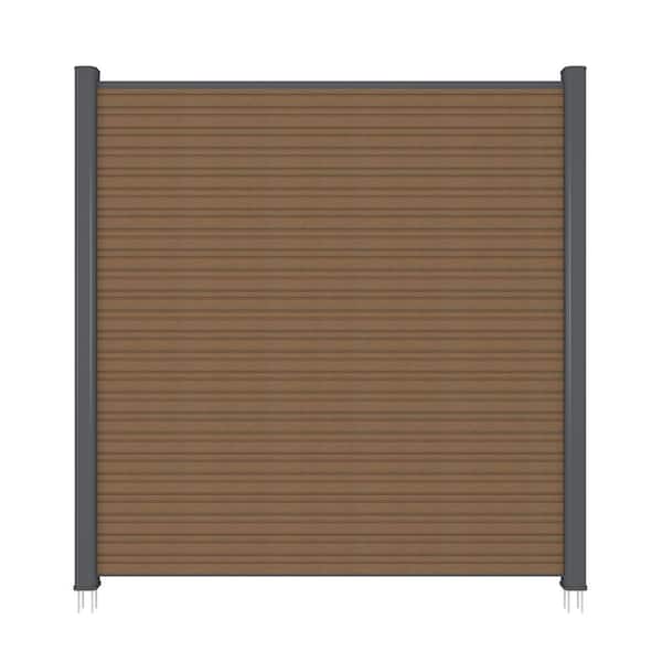 UltraEasy Hybrid Style Enclosures 6 ft. x 6 ft. Peruvian Teak Composite Horizontal Fence Panel Kit with Gray Frame