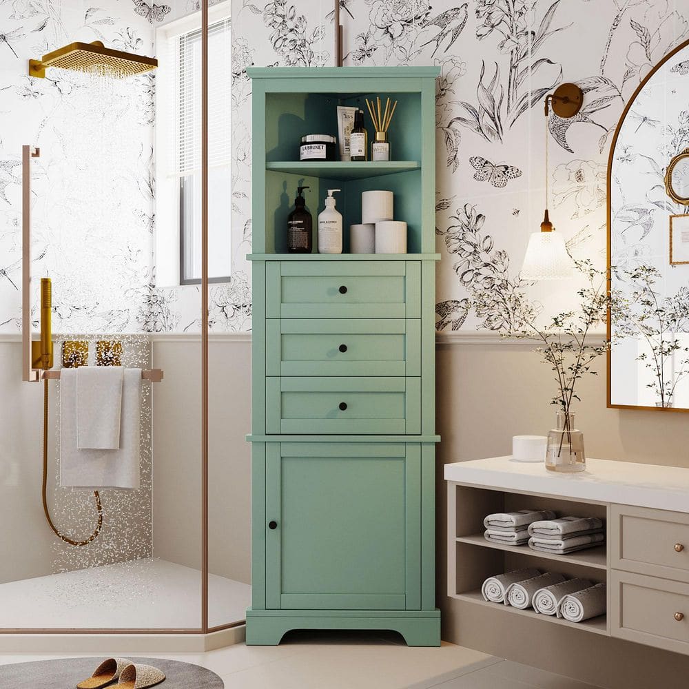 Green Triangle 23 in. W x 16.3 in. D x 68.9 in. H Tall Bathroom Linen Cabinet with 3-Drawers and Adjustable Shelf price history on PriceWatchPro