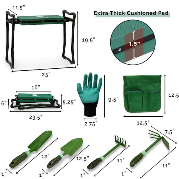 Heavy-Duty Garden Kneeler and Bench, EVA Foam Knee Protectant with Safety Locks, Plus Gardening Gloves, 4 Tools & 2 Bags