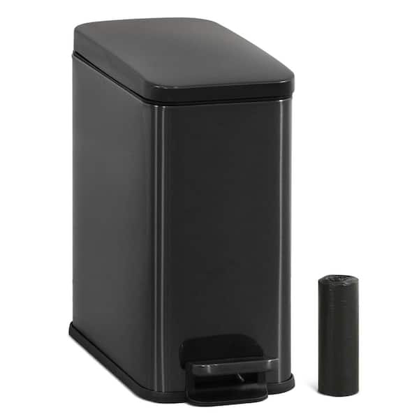 2.6 gal. Black Stainless Steel Metal Household Small Trash Can with Soft-Close Lid 10L