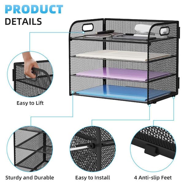 5-Tier Desk Organizer Stackable Tray Office Desk Organizer File And Desktop Holder For Paper Letter Accessories Black - 21