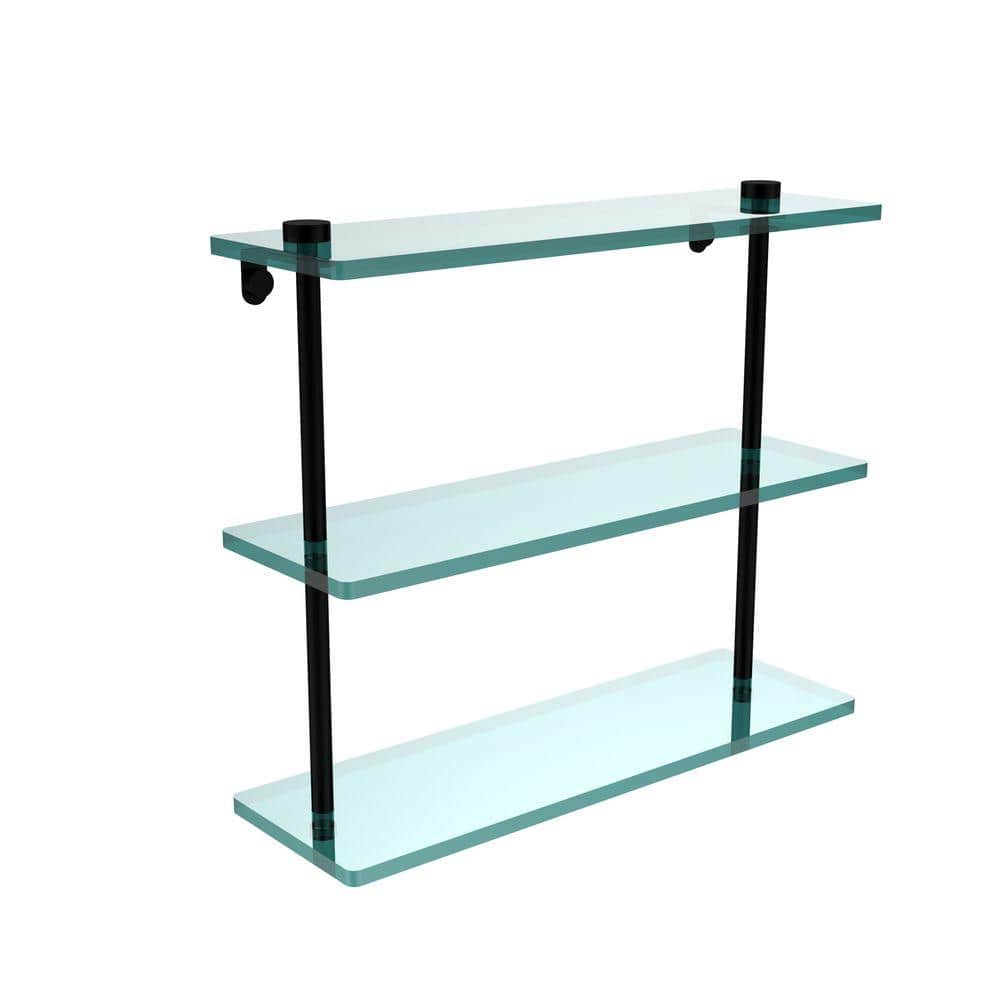 （新品） 22 Inch Triple Tiered Glass Shelf with Integrated Towel Bar NS-5 22TB-BBR - 2