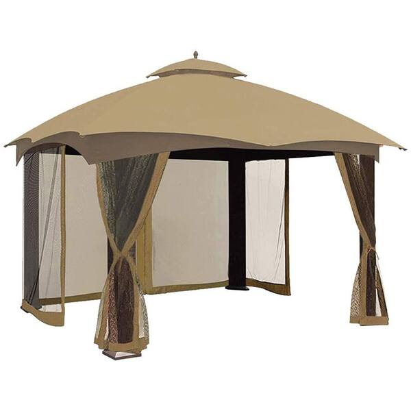 Terracemaster Universal 10 ft. x 12 ft. Polyester Fabric Canopy Mosquito Netting Screen Beige