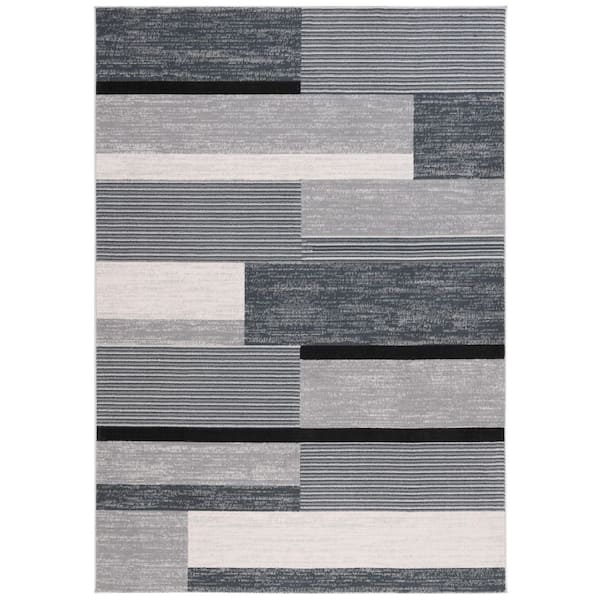 Odyssey 4 ft. x 6 ft. Dark Gray/Black Ivory Abstract Striped Area Rug