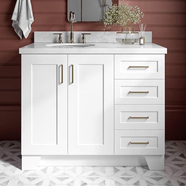 ARIEL Taylor 43 in. W x 22 in. D x 36 in. H Freestanding Bath Vanity in White with Carrara White Marble Top
