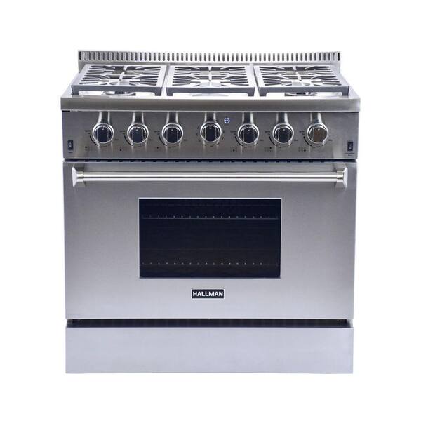 Hallman 36 in. 5.2 cu. ft. 6 Burner Professional Convection Gas Range in Stainless Steel