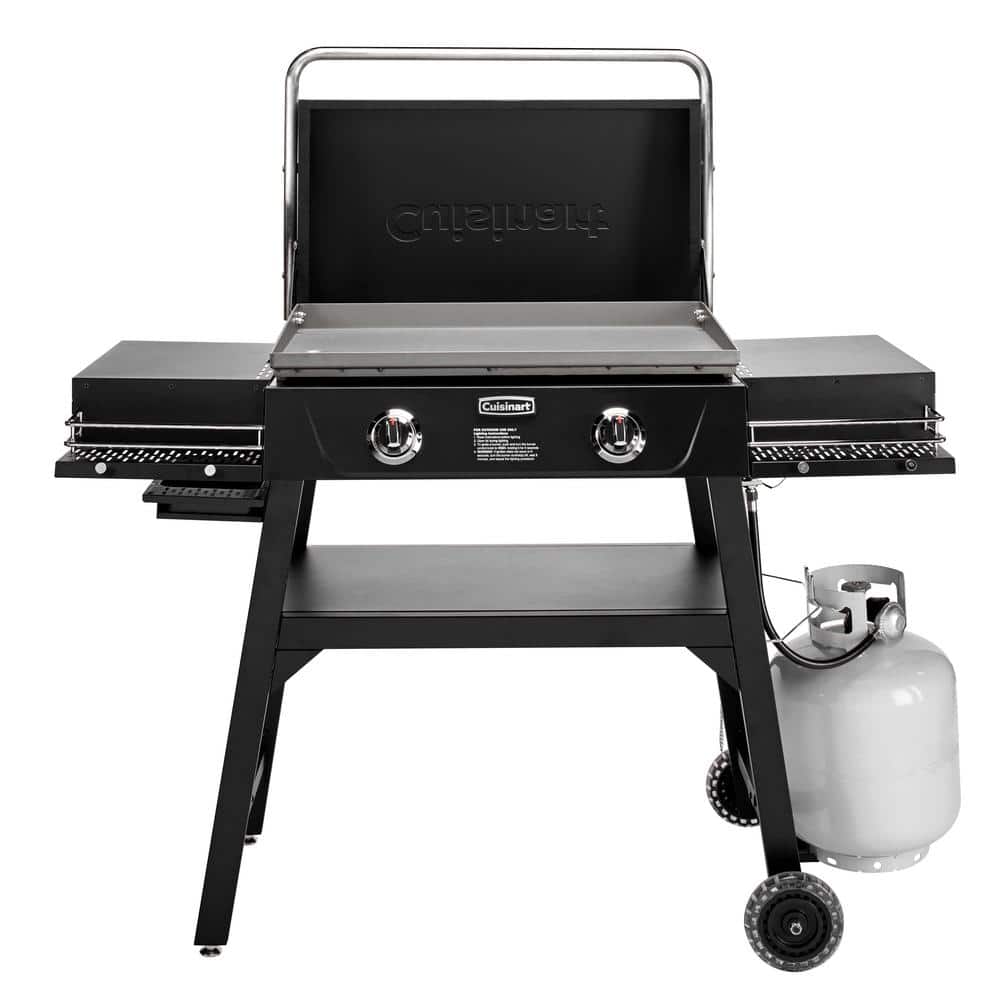 28 in. Propane 2-Burner Outdoor Griddle with Hood- Black