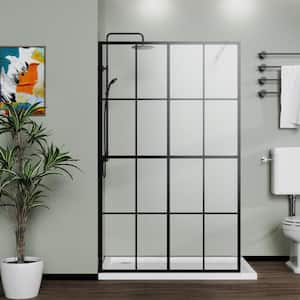 46 in. W x 72 in. H Fixed Framed Shower Door in Black Finish with Tempered Glass