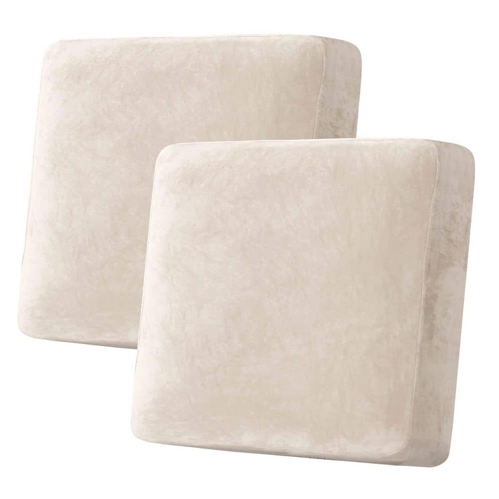 2-Piece Large Velvet Stretch Couch Cushion Cover Plush Slipcover for Sofa Chair Loveseat Furniture Protector (Ivory) price history on PriceWatchPro