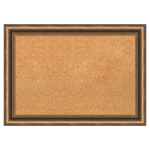 Amanti Art Manhattan Bronze Narrow Wood Framed Natural Corkboard 28 in. x 20 in. Bulletin Board Memo Board