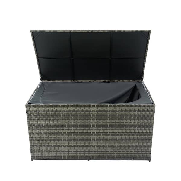 200 Gal. Wicker Patio Deck Boxes with Lid, Outdoor Storage for Kids Toys, Pillows, Towel