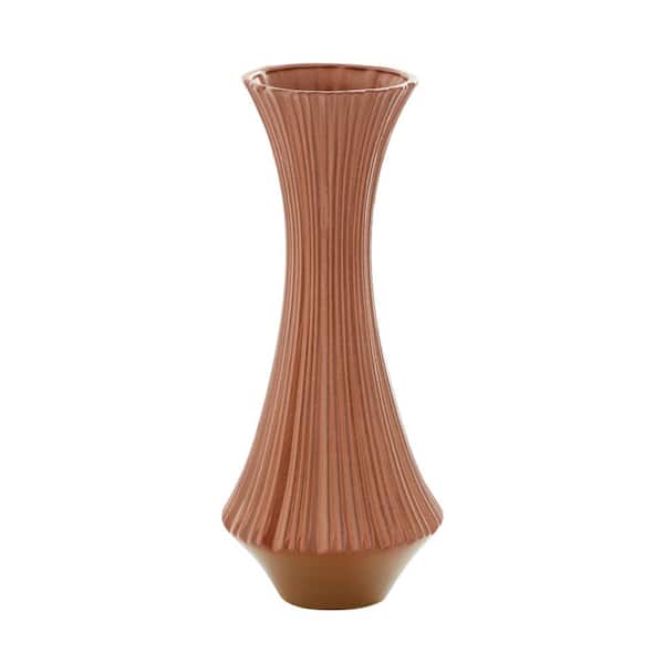 Litton Lane 20 in. Orange Ribbed Ceramic Decorative Vase