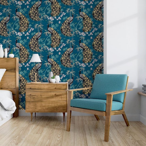 Takara Teal Opulent Peacock Wallpaper Sample