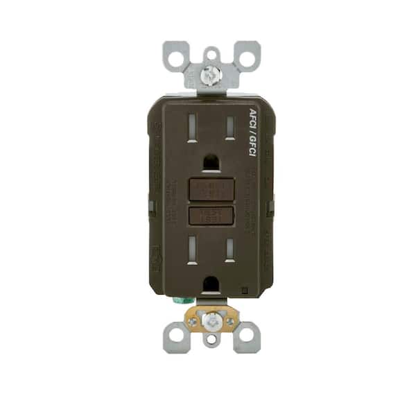 Leviton 15 Amp 125-Volt Duplex Self-Test SmartlockPro Tamper Resistant AFCI/GFCI Dual Function Outlet, Brown
