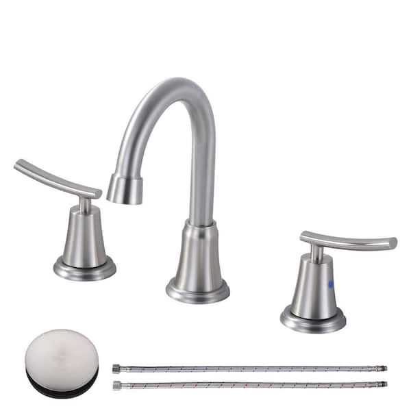 WOWOW 8 in. Widespread Double Handle Bathroom Faucet in Brushed Nickel