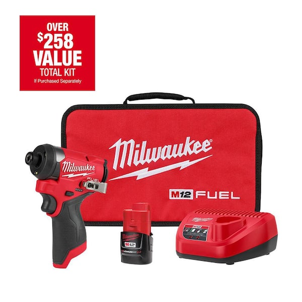 Milwaukee M12 FUEL 12-Volt Lithium-Ion Brushless Cordless 1/4 in. Hex  Impact Driver Compact Kit W 2.0Ah Battery and Bag 3453-21 - The Home Depot