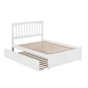 Mission Full Platform Bed with Flat Panel Foot Board and Full Size Urban Trundle Bed in White