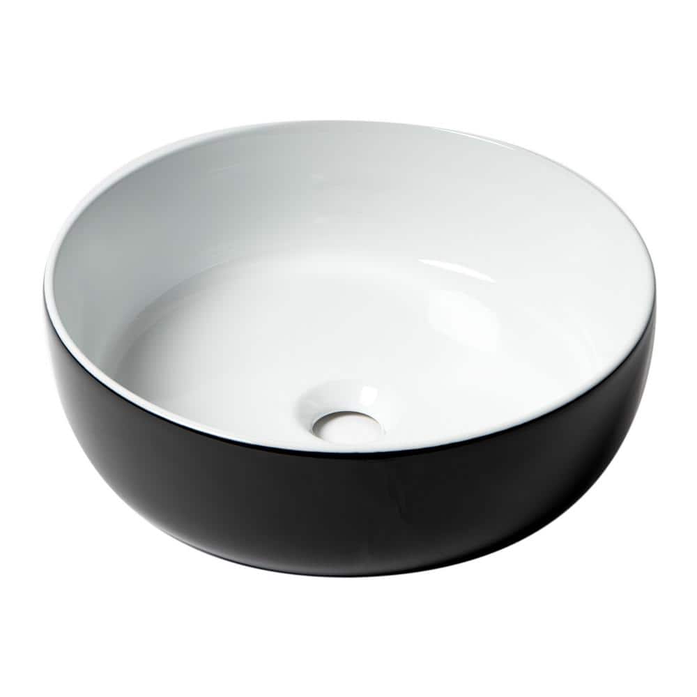 Black and White Ceramic Round Vessel Sink
