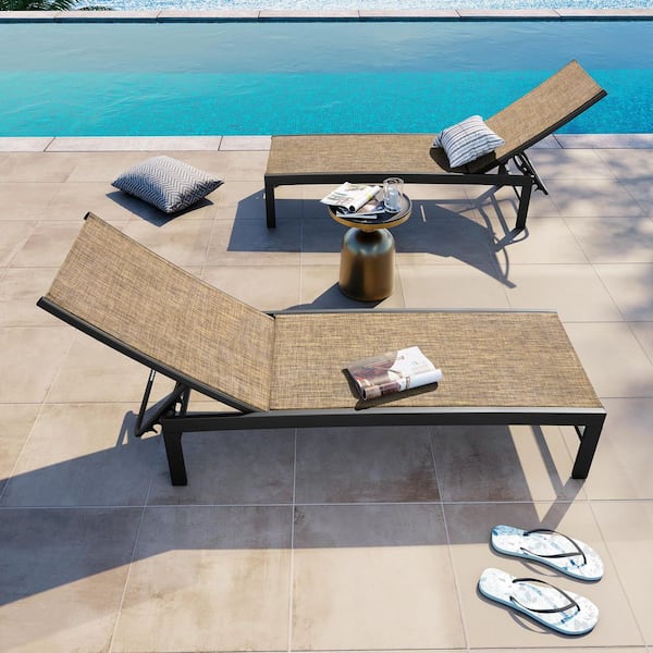 Crestlive Products 2-Piece Aluminum Adjustable Outdoor Chaise Lounge in Gray Brown