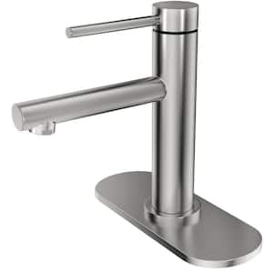 Single-Handle Single Hole Low-Arc Bathroom Faucet with Drain Assembly Drip-Free Vanity Sink Faucet in Brushed Nickel