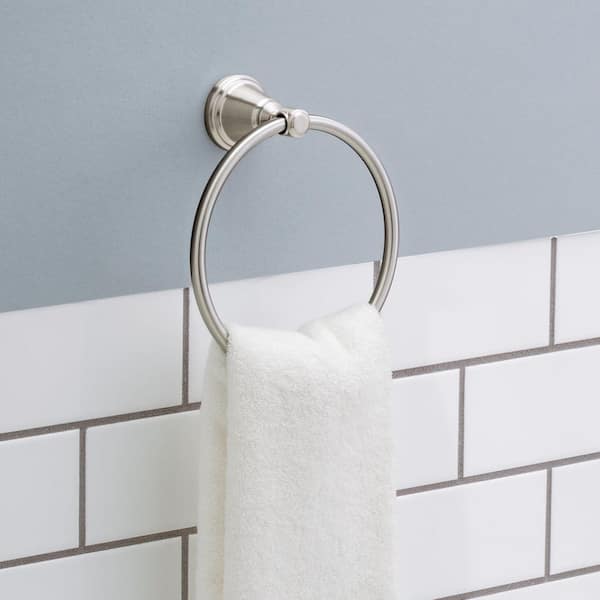 Foundations Design Series Wall Mounted Round Closed Towel Ring Bath Hardware Accessory in SpotShield Brushed Nickel