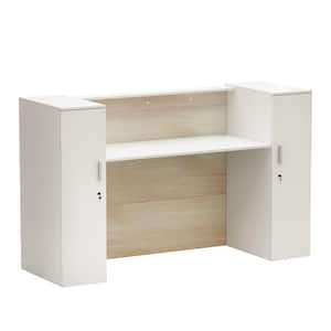 70.9 in. W White MDF Computer Desk with a Spacious Tabletop and 6-Enclosed Storage Shelves