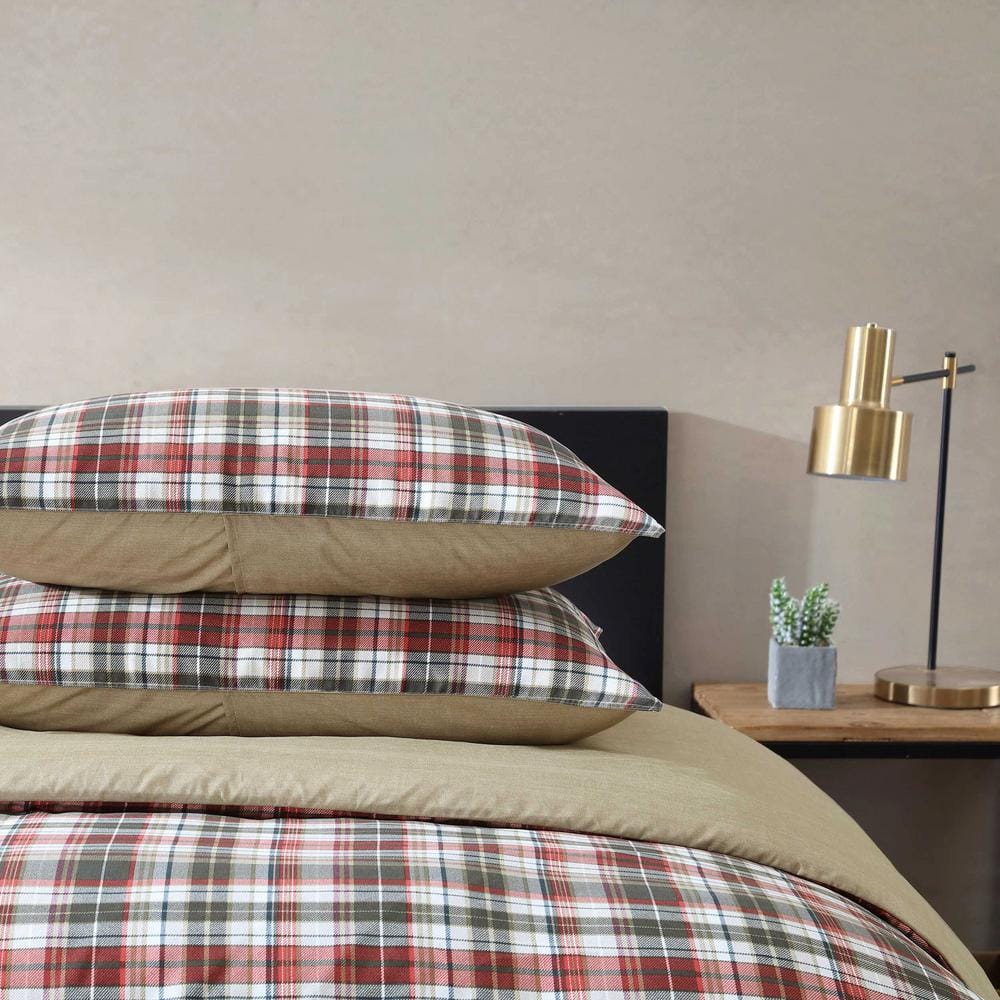 Astoria Plaid Red Microfiber King Duvet Set