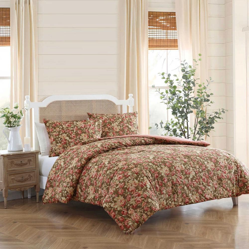 Twin Brown Cotton Reversible Floral Comforter Set
