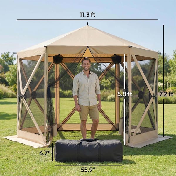 11 ft. W x 10 ft. D Pop Up Gazebo Screen Tent, Portable Instant