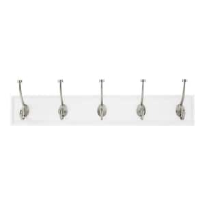 Snap Install 27 in. White Hook Rack with 5 Satin Nickel Pilltop Hooks