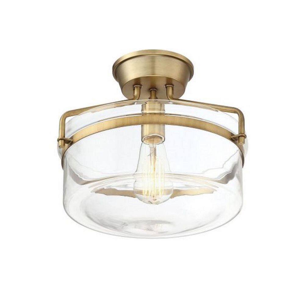 Meridian 13" Natural Brass and Clear Glass Semi-Flush Ceiling Light