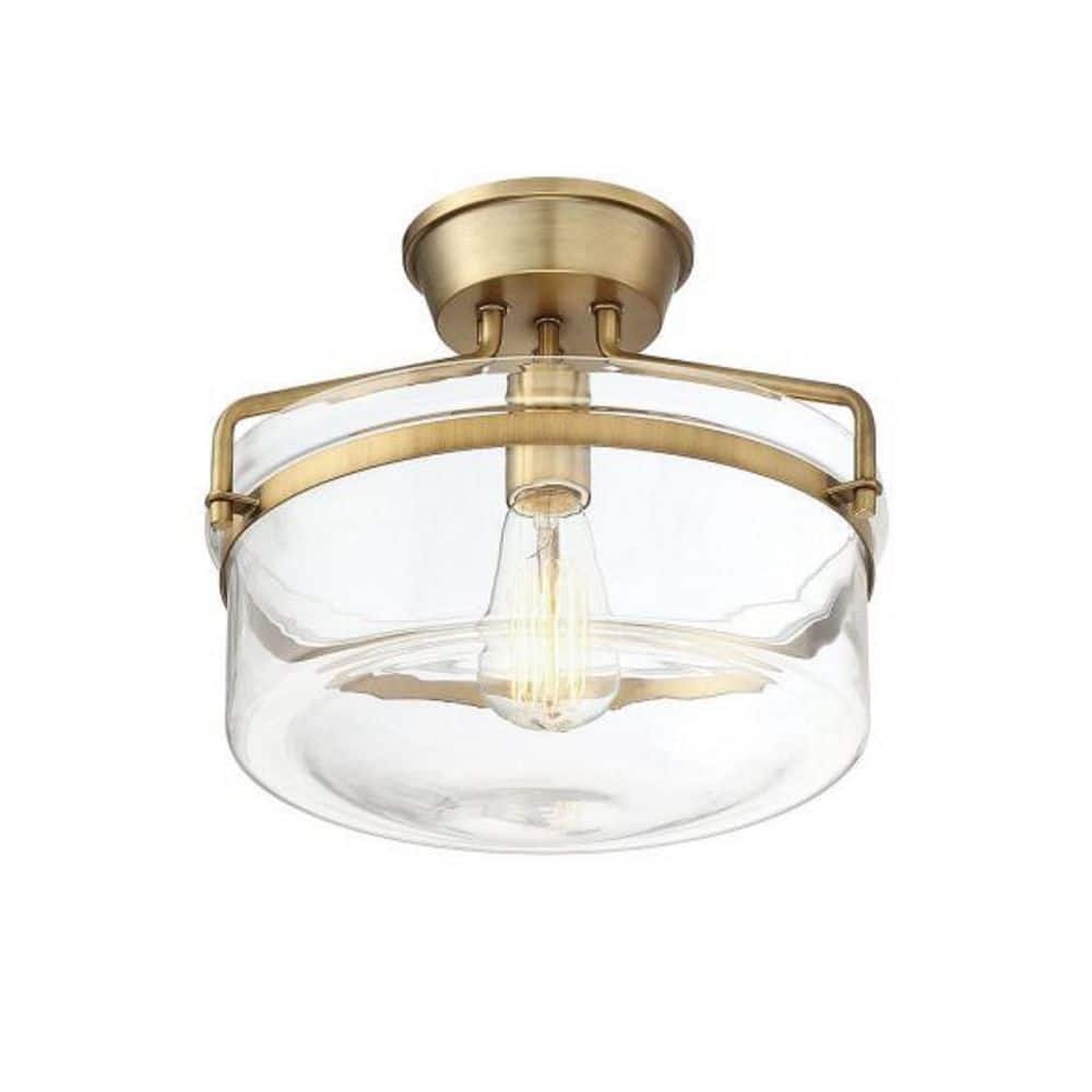 Meridian 13" Natural Brass and Clear Glass Semi-Flush Ceiling Light