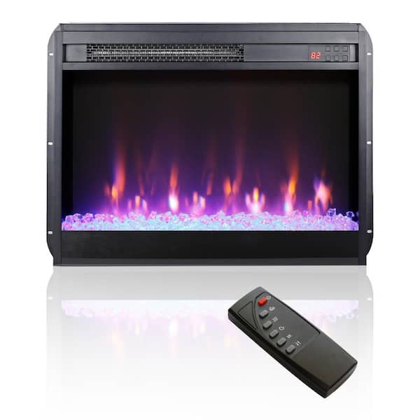 23 in. Wall Mount Electric Fireplace Insert in Black with Tempered Glass, Remote Control, Timer