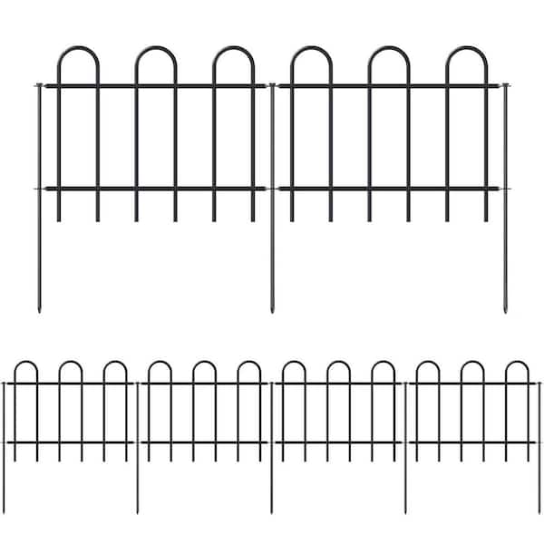 18 in. Metal Garden Fence No Dig Temporary Animal Barrier 8 Panels 9 Stakes Black for Flower Bed Lawn Patio