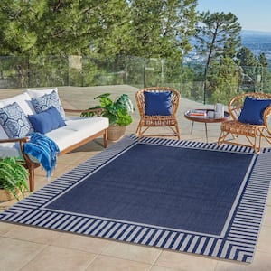 Paseo Kiano Navy/Gray 9 ft. x 13 ft. Striped Border Indoor/Outdoor Area Rug