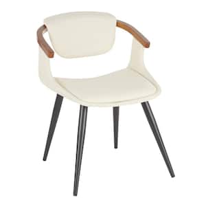 Oracle Mid-Century Modern Dining Chair in Cream Faux Leather and Black Metal with Walnut Wood Accents