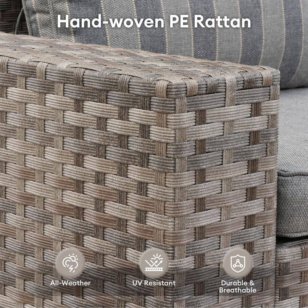 Marlton 13-Piece Gray Wicker Outdoor Sofa Set with Fire Pit