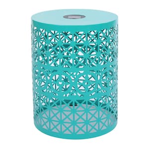 Herals Teal Iron Outdoor Patio Side Table with Solar Powered Light