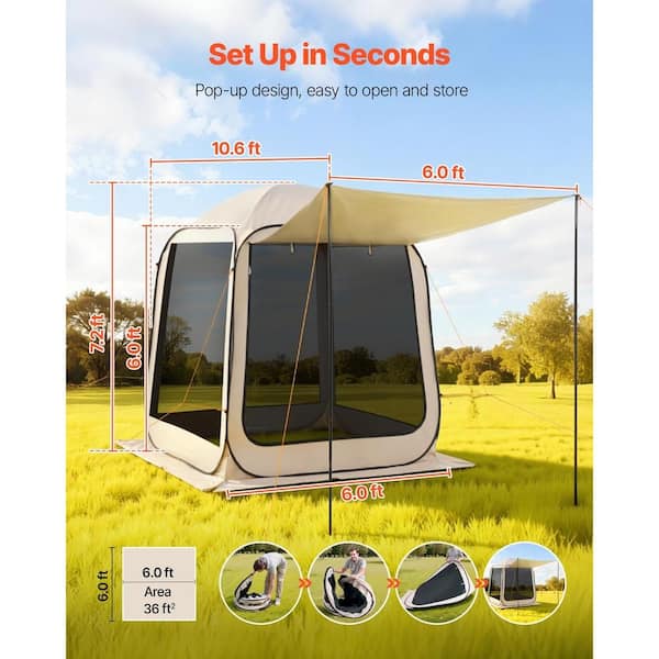 SKONYON Pop-Up Screen House Tent with Extended Awning and Carry