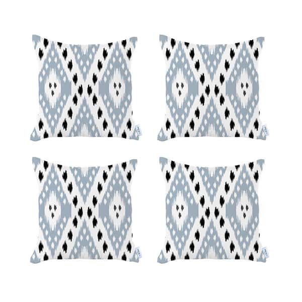 MIKE & Co. NEW YORK Ikat (Set of 4) Gray and White Square 18 in. x 18 in. Boho Throw Pillow Covers