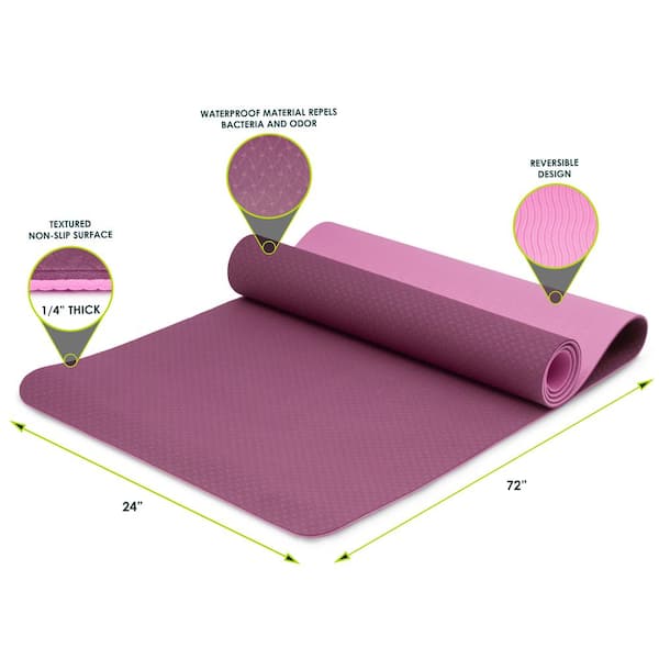 Pro Space Pink High Density TPE Yoga Mat 72 in. L x 24 in. W x 0.24 in.  Pilates Exercise Mat Non Slip (12 sq. ft.) TYM7224024P - The Home Depot