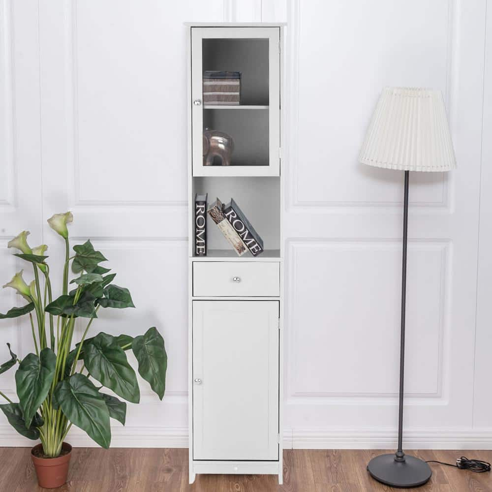 White Wood Pantry Organizer Tall Storage Cabinet with Doors and Drawer ...