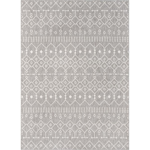 Medusa Nord Light Grey 5 ft. 3 in. x 7 ft. 3 in. Moroccan Tribal Indoor/Outdoor Flatweave Area Rug