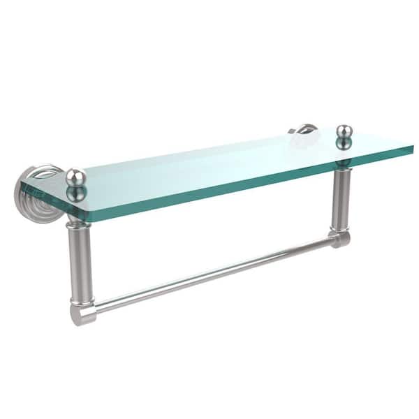 Allied Brass Waverly Place 16 in. L x 5 in. H x 5 in. W Clear Glass Bathroom Shelf with Towel Bar in Polished Chrome