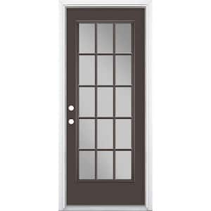 32 in. x 80 in. Willow Wood 15 Lite Right-Hand Clear Glass Painted Steel Prehung Front Door Brickmold/Vinyl Frame