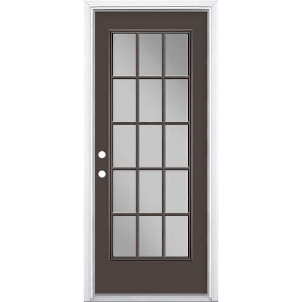 Masonite 32 in. x 80 in. Willow Wood 15 Lite Right-Hand Clear Glass Painted Steel Prehung Front Door Brickmold/Vinyl Frame