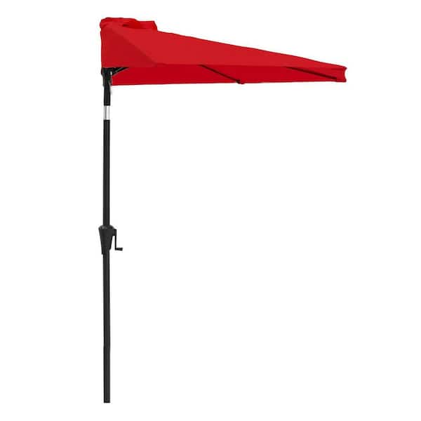 Unbranded 9 ft. Aluminum Market Half Patio Umbrella in Red with Push Button Tilt