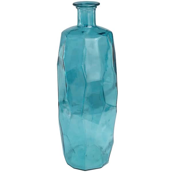 Litton Lane 29 in. Teal Tall Spanish Bottleneck Recycled Glass Decorative Vase