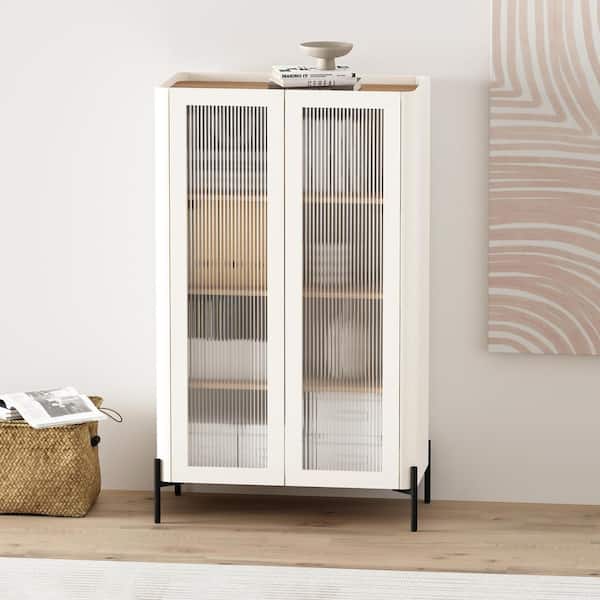 Abbey 52.8 in. Tall Maple and Off White Composite Wood 4-Shelf Standard Bookcase with Adjustable Shelves