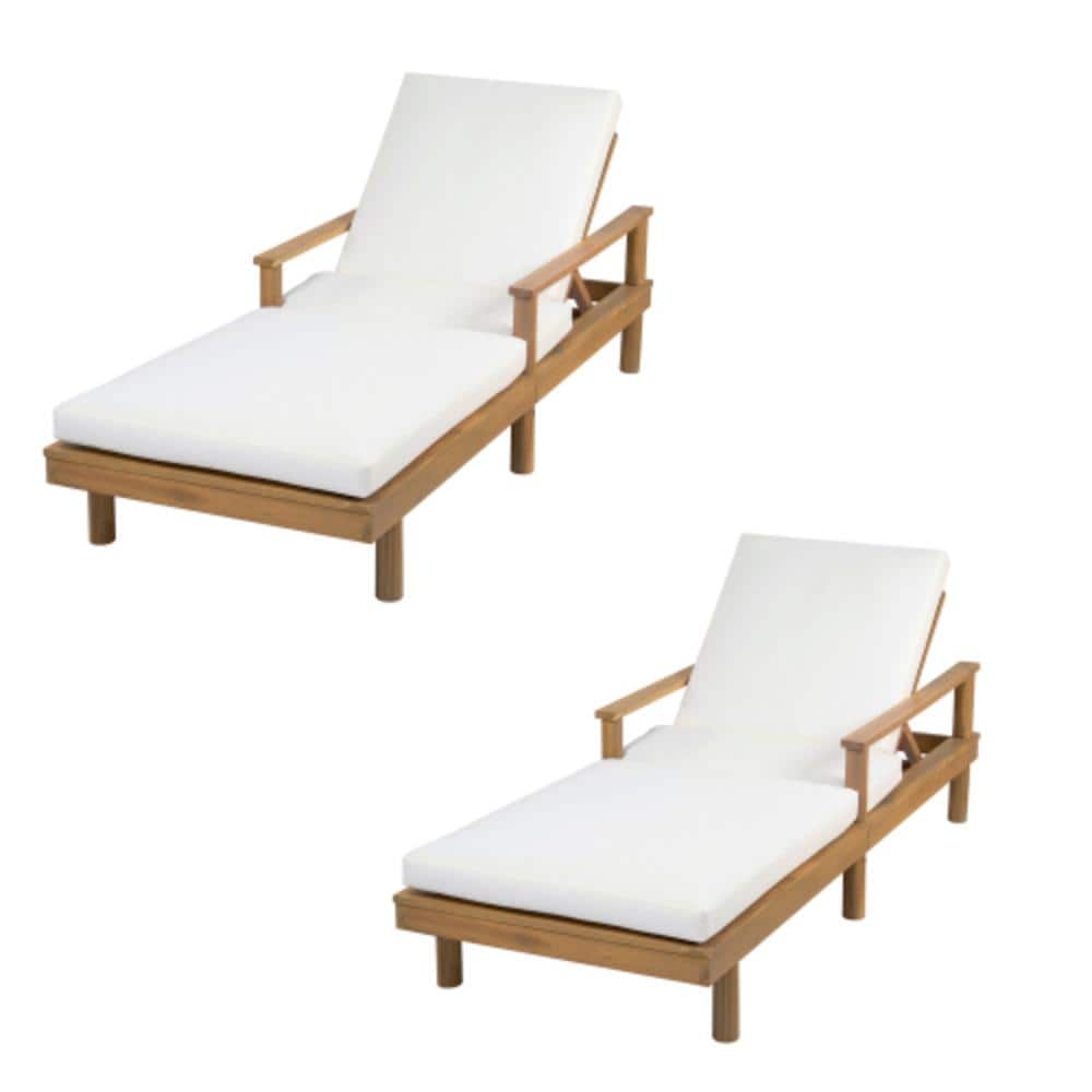 Sudzendf Brown 2-Piece Solid Wood Outdoor Patio Chaise Lounge with